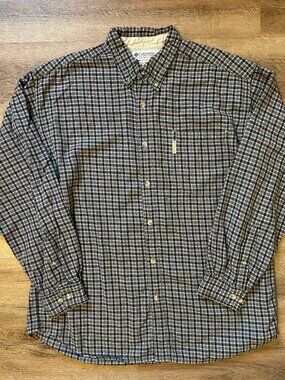 Columbia Casual Button Down Mens XL Gray Plaid Rugged Flannel Shirt